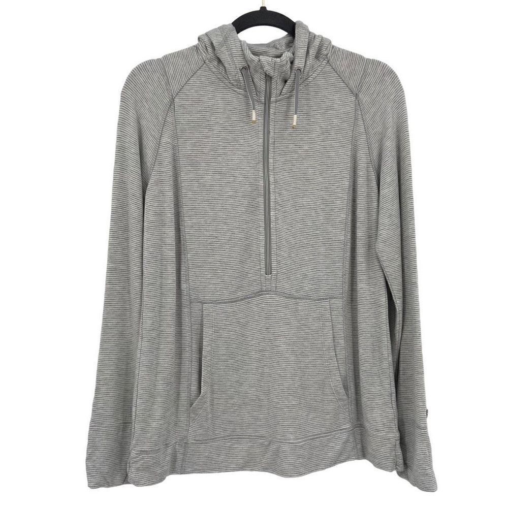 Tommy Hilfiger 1/2 Zip Pullover Hoodie Top Gray & White Pinstripes Large‎